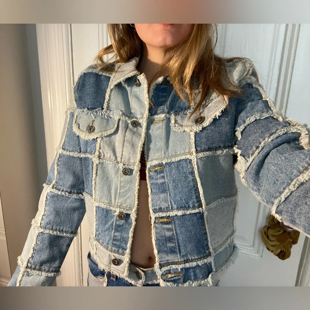 VTG Two piece Y2K denim patchwork jacket & jeans set - Picture 4 of 9